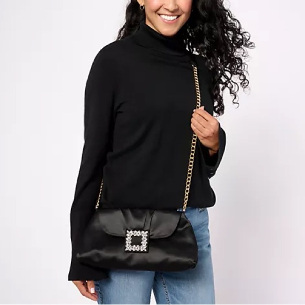 Isaac Mizrahi Live! Always Isaac Clutch W/ Crossbody Strap-Black